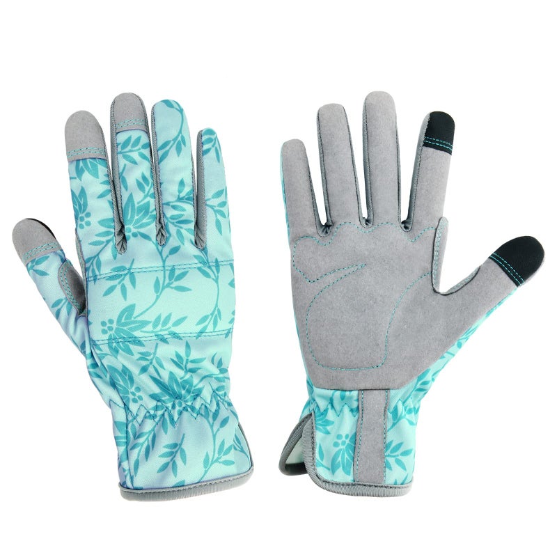 KLDOLLAR Leather Gardening Gloves for Women  Breathable Spandex & Thorn Proof Garden Gloves for Weeding Planting Digging  Flexible Touch Screen Grip - Medium Green - Image 1